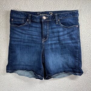 Seven7 Women Rolled Cuff Weekend Short Stretch Size 10 Dark Wash Blue Jean Short